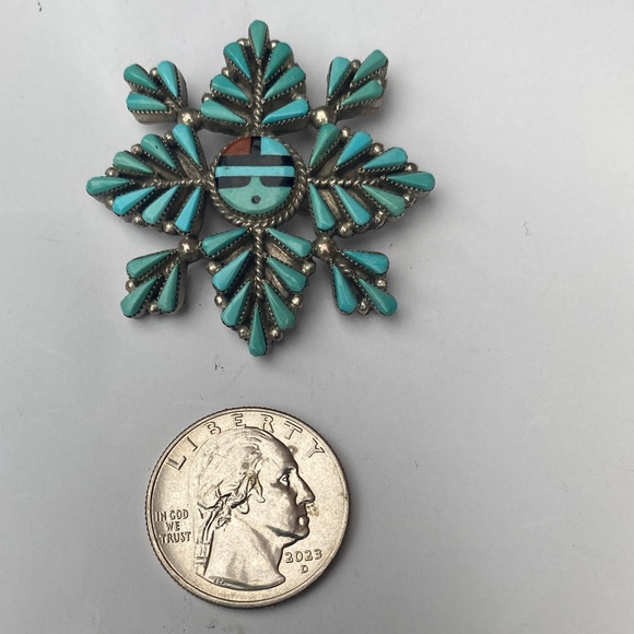 Zuni Jewelry - Turquoise Cluster Inlay Necklace Pendant - Unbranded